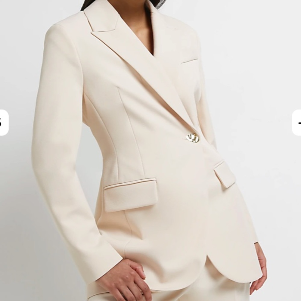 River Island Cream Single-Button Tailored Blazer with matching Trousers